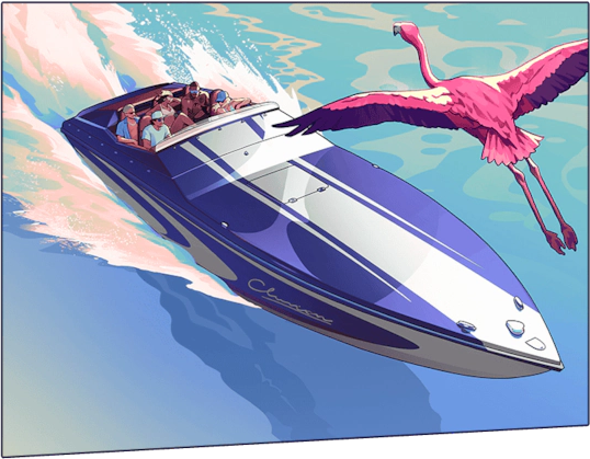 gta vi cover panel 09 speedboat flamingo still